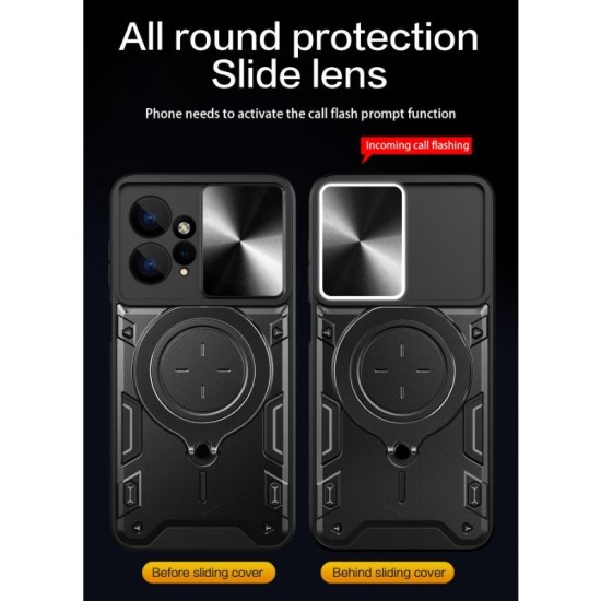 Magsafe Magnetic Camera protection case Armor Hybrid Metal Ring Back Cover For Redmi Note 12 Pro - Μωβ