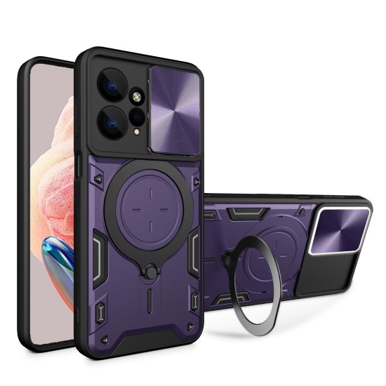 Magsafe Magnetic Camera protection case Armor Hybrid Metal Ring Back Cover For Redmi Note 12 Pro - Μωβ