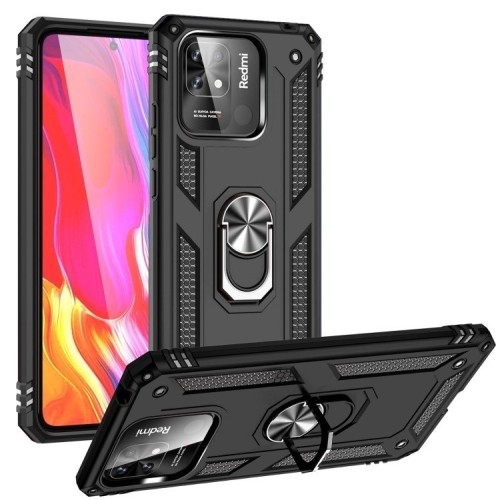 Xiaomi Redmi 10C Hybrid Shockproof Armor Case Metal Rotating Ring Car Mount Holder Black (oem)