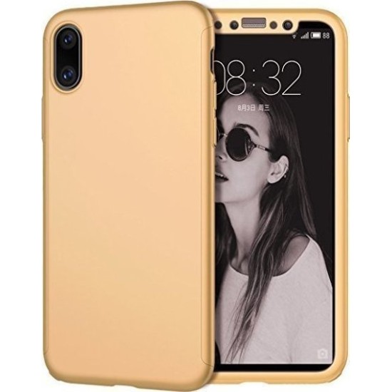 360° Full Body Protection Hard Cover Θήκη με Προστατευτικό Οθόνης (Tempered Glass) για iPhone X - Χρυσή