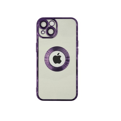 Electroplated Clear Case With Logo Ring For iPhone 14 Transparent / Purple
