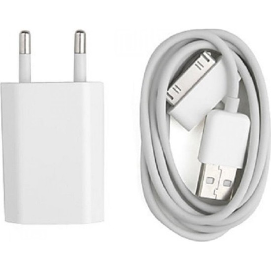 OEM Apple 30pin Cable & Wall Adapter Λευκό