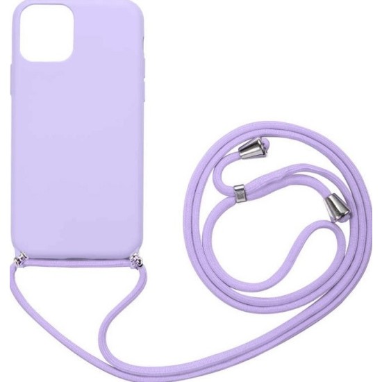 Liquid Back Cover Σιλικόνης με Λουράκι Λιλά (iPhone 11)