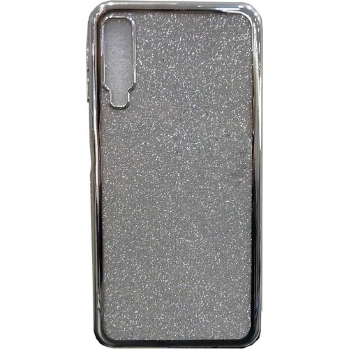 OEM Back Cover Σιλικόνης με Glitter και περιμετρικά Strass Για Samsung Galaxy A7 2018 Ασημί