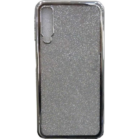 OEM Back Cover Σιλικόνης με Glitter και περιμετρικά Strass Για Samsung Galaxy A7 2018 Ασημί