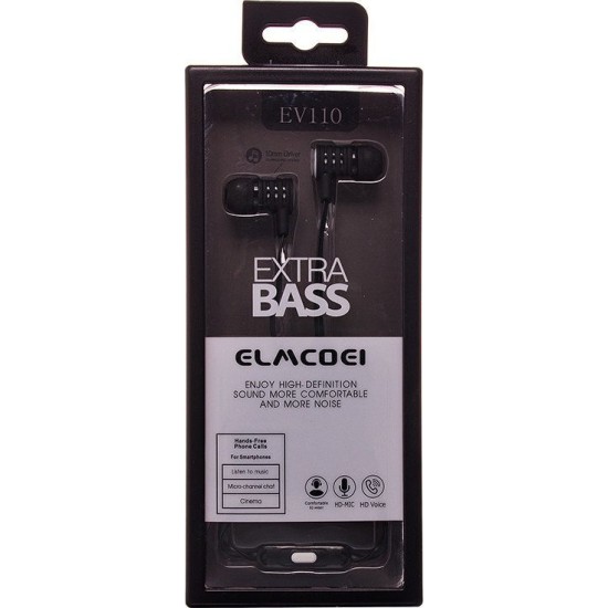 Ακουστικά ( Handsfree) ELMCOEI EXTRA BASS EV110 BLACK