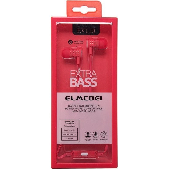 Ακουστικά ( Handsfree) ELMCOEI EXTRA BASS EV110 RED Ακουστικά ( Handsfree) ELMCOEI EXTRA BASS EV110 RED