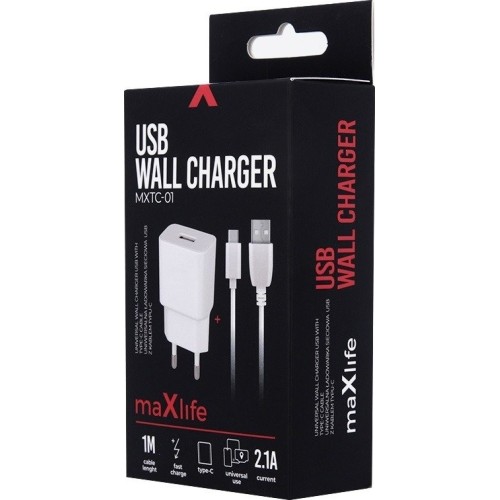 USB-C Cable & USB Wall Adapter Λευκό (MXTC-01)