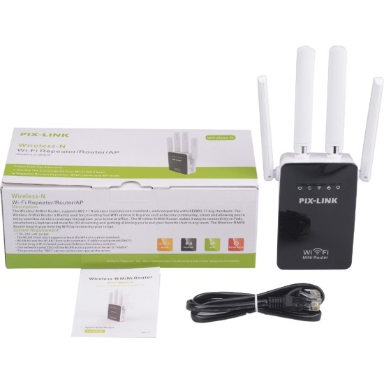 WIRELESS- N WIFI REPEATER – ΑΣΥΡΜΑΤΟΣ ΑΝΑΜΕΤΑΔΟΤΗΣ ΚΑΙ ΕΝΙΣΧΥΤΗΣ ΣΗΜΑΤΟΣ PIX-LINK LV-WR09 Λευκός