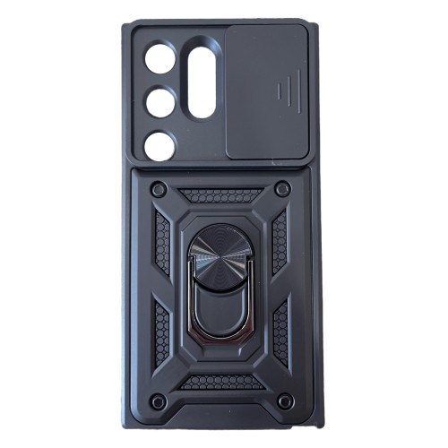 Galaxy S25 Ultra Hybrid Shockproof Armor Case Metal Rotating Ring Car Mount Holder Black με Κάλυψη Κάμερας (oem)
