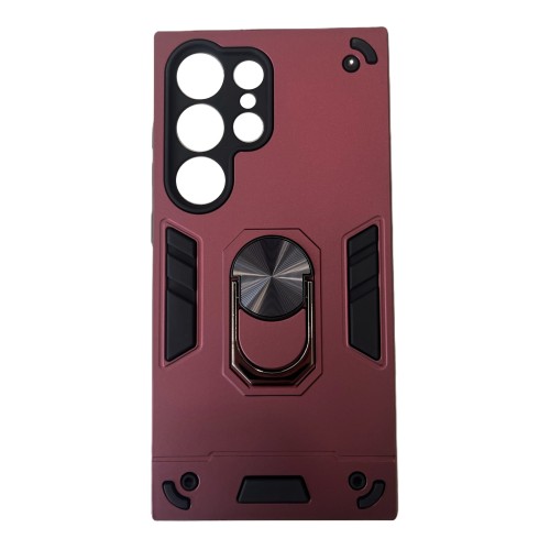 Galaxy S24 Ultra Θήκη Hybrid Shockproof Armor Case Stand Metal Ring - Μπορντό