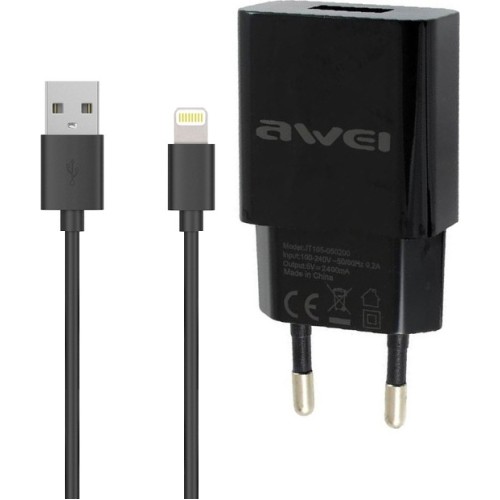 Awei Lightning Cable & USB Wall Adapter Μαύρο (C-832)