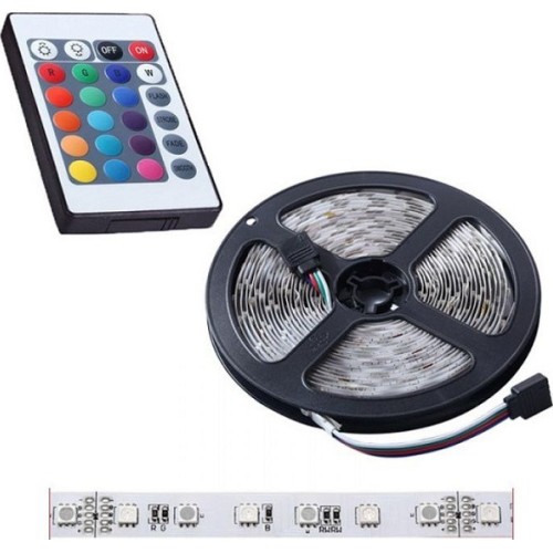 Αδιάβροχη αυτοκόλλητη ταινία LED RGB 3528 12V /3A 5m με Τηλεχειριστήριο