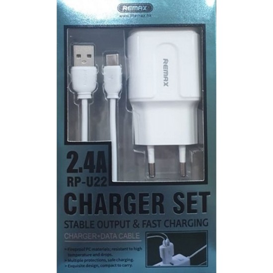Remax Micro usb Cable & 2x USB Wall Adapter Λευκό 2.4A (RP-U22)