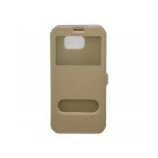 OEM ΘΗΚΗ ΒΙΒΛΙΟ ΜΕ ΠΑΡΑΘΥΡΑ ΓΙΑ SAMSUNG GALAXY J7 (2017) ΜΕ ΠΛΑΓΙΟ ΚΟΥΜΠΩΜΑ ΧΡΥΣΟ