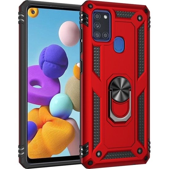 Θήκη Samsung Galaxy A21s Κόκκινη Με Σταντ Shockproof TPU + PC Protective Case Rotating Holder Red Θήκη Samsung Galaxy A21s Κόκκινη Με Σταντ Shockproof TPU + PC Protective Case Rotating Holder Red