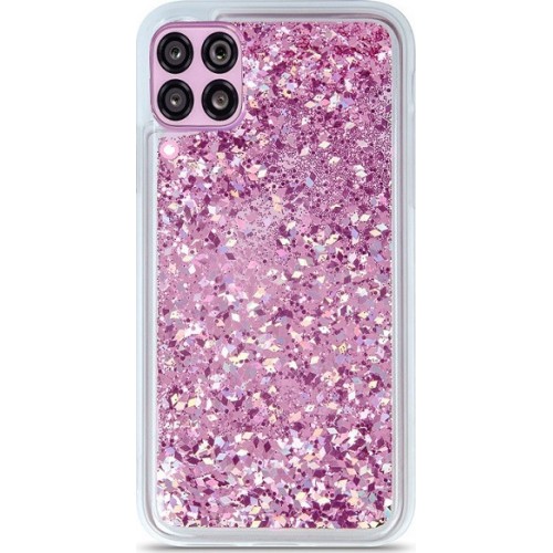 SAMSUNG GALAXY A51 Liquid Sparkle Back Cover Case With Pink & Purple Folie Pieces (oem)