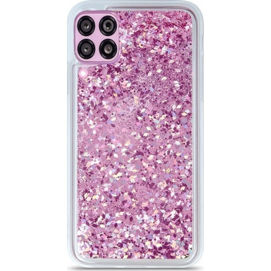 SAMSUNG GALAXY A51 Liquid Sparkle Back Cover Case With Pink & Purple Folie Pieces (oem)