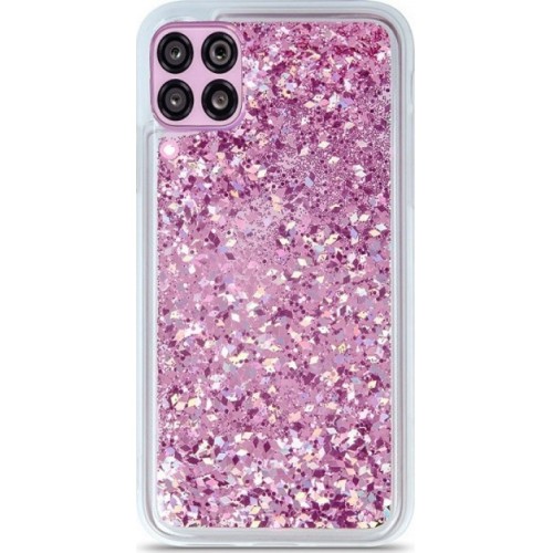 SAMSUNG GALAXY A41 LIQUID SPARKLE BACK COVER CASE WITH PINK & PURPLE FOLIE PIECES (OEM)