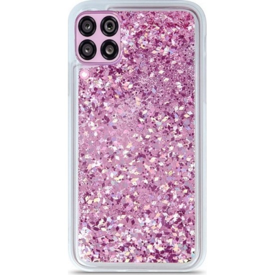 SAMSUNG GALAXY A41 LIQUID SPARKLE BACK COVER CASE WITH PINK & PURPLE FOLIE PIECES (OEM)