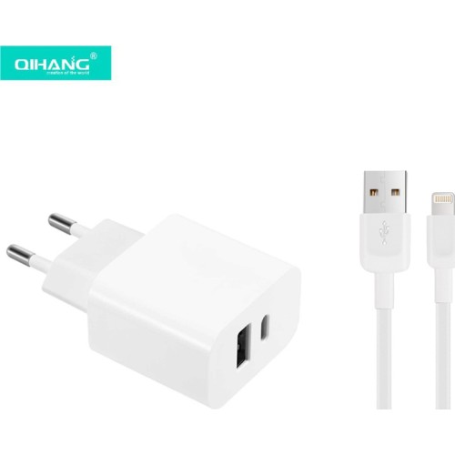 QIHANG Lightning Cable & USB-A / USB-C Wall Adapter Λευκό (QH-Z62) QIHANG Lightning Cable & USB-A / USB-C Wall Adapter Λευκό (QH-Z62)