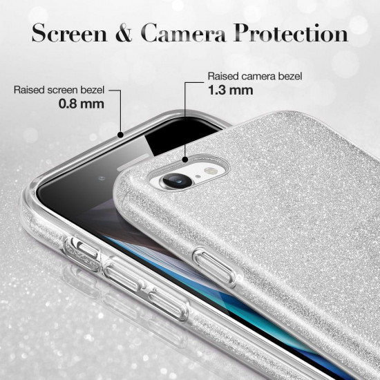  OEM Θήκη Σιλικόνης με Glitter για iPhone 7/8 / SE 2020 Ασημί