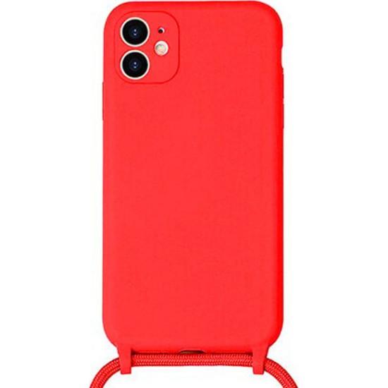 Forcell Cord Back Cover Σιλικόνης με Λουράκι Κόκκινο (iPhone 11)