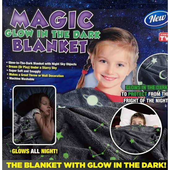 Magic Glow in The LEILA Throw with Star Sky Objects Super Soft Snuggly Fluffy 50" x 60"