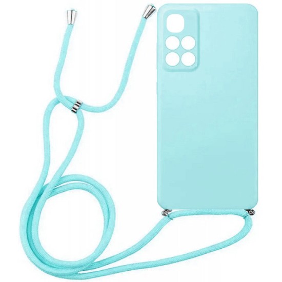 Xiaomi Redmi 10 TPU Silicone Back Cover Case Light Blue with Strap Neck Cord (oem)