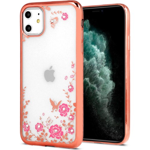 FORCELL DIAMOND BACK COVER ΣΙΛΙΚΟΝΗΣ STRASS ROSE GOLD (IPHONE 13)