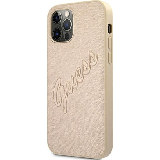 Guess Saffiano Vintage Script Back Cover Δερματίνης / Πλαστικό Χρυσό (iPhone 12 Pro Max) GUHCP12LRSAVSLG Guess Saffiano Vintage Script Back Cover Δερματίνης / Πλαστικό Χρυσό (iPhone 12 Pro Max) GUHCP12LRSAVSLG