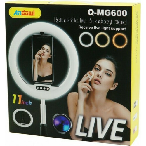 Andowl Ring Light Q-MG600 28cm 2700-6500K με Επιτραπέζια Βάση Στήριξης και Βάση για Κινητό