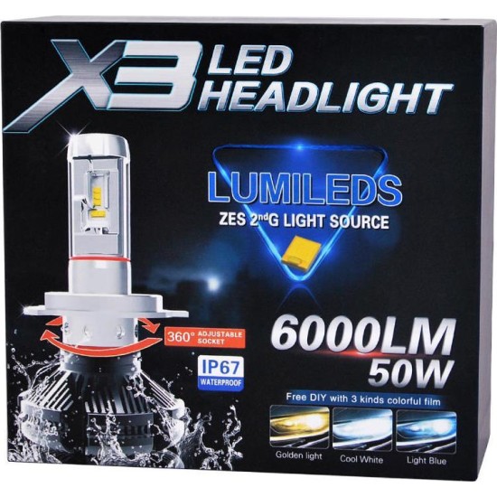 Autoline Λάμπες Αυτοκινήτου X3 H7 Led 6000K Ψυχρό Λευκό 9-32V 50W 2τμχ