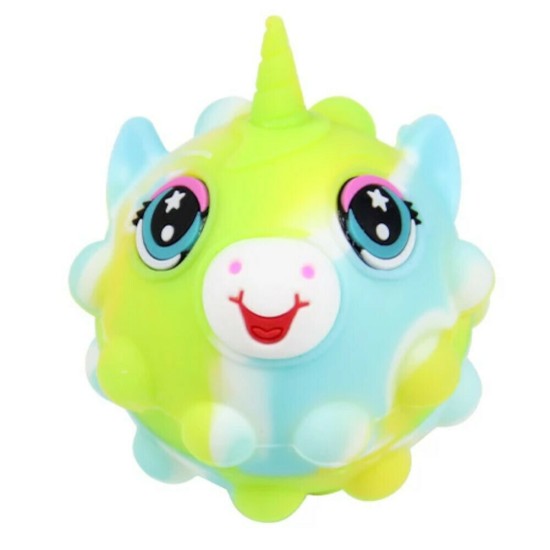 FIDGET 3D POP IT BALL Μονόκερος Rainbow Γαλάζιο 7cm (με μυτούλα που πετάγεται)