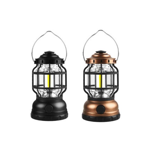 Mini-sized Retro Camping Lantern with 3W COB. Powered by 3 x AAA Batteries. ΜΑΥΡΟ