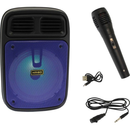 Ασύρματο Bluetooth φορητό ηχείο και karaoke USB με μικρόφωνο και XLR υποδοχή μαύρο-μπλε Kimiso KMS-3383