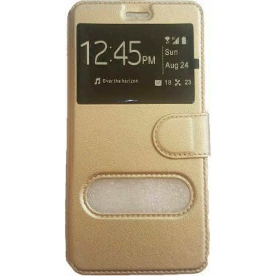 Θήκη Βιβλίο Με Παράθυρα για HUAWEI P20 Xρώμα: Χρυσό