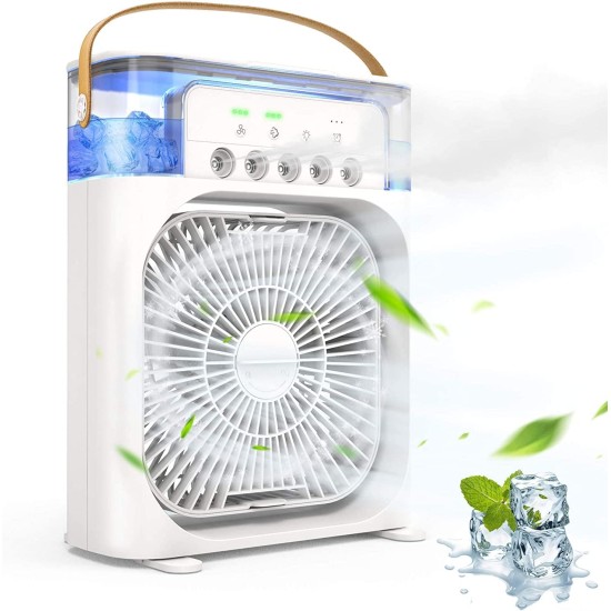 Portable Air Conditioner Fan,600ML Personal Air Conditioner with Ice Tray,5in1 Timming Evaporative Air Cooler,Cooling Fan with 7 Colors Light, 5 Sprays,3 Speeds,Ac Fan for Small Room,Office,Car,Camp (White)