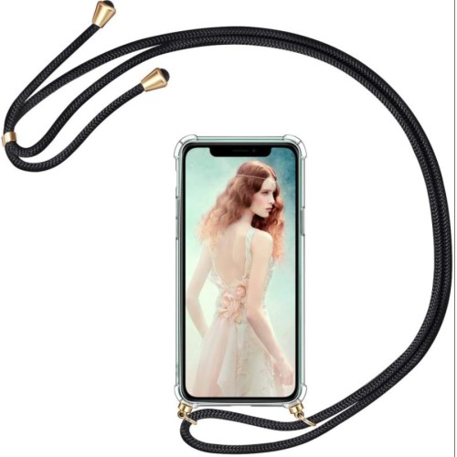 Σκληρό Back Cover Σιλικόνης Διάφανο με Λουράκι Μαύρο (Redmi Note 9S / 9 Pro / 9 Pro Max)
