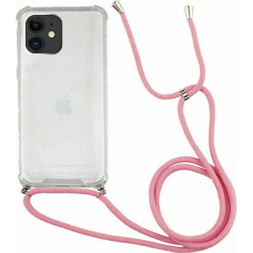 Back Cover Σιλικόνης με Λουράκι Διάφανη / Κοραλλί (iPhone 12 / 12 Pro)