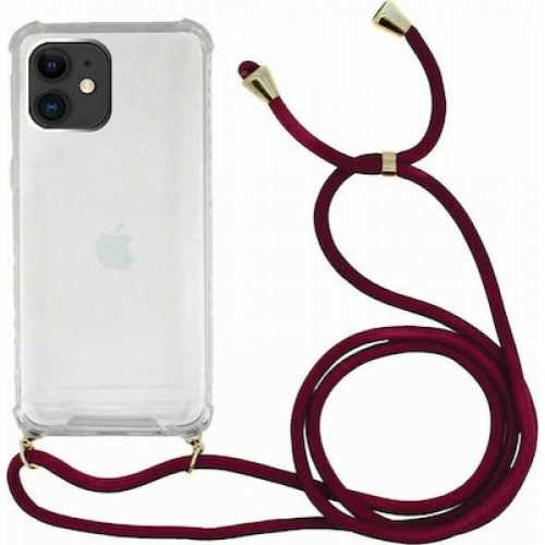 Back Cover Σιλικόνης με Λουράκι Διάφανη / Μπορντό (iPhone 12 / 12 Pro)