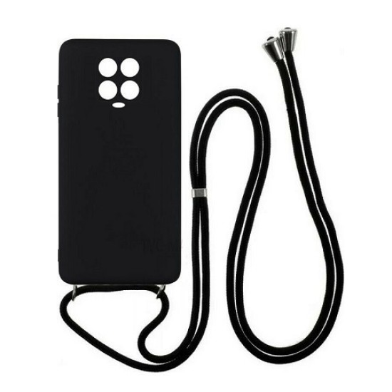 Colored Silicone Cord Case Για Xiaomi Redmi Note 9S / 9 Pro / 9 Pro Max με Κορδόνι Back Cover - Μαύρο