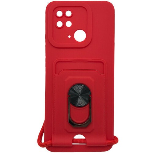 Θήκη Σιλικόνης Back Cover Ring με Λουράκι για Xiaomi Redmi 10C Κόκκινο ΟΕΜ