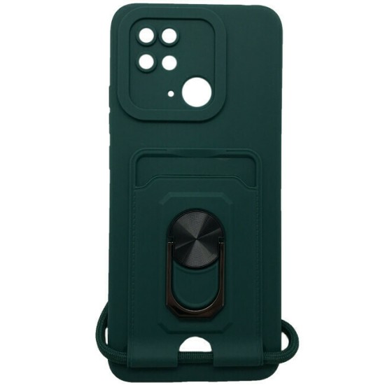 Θήκη Σιλικόνης Back Cover Ring με Λουράκι για Xiaomi Redmi 10C Dark Green ΟΕΜ