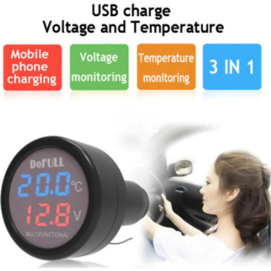 DoFull Ψηφιακό Βολτόμετρο / Θερμόμετρο / USB Αυτοκινήτου DoFull Ψηφιακό Βολτόμετρο / Θερμόμετρο / USB Αυτοκινήτου