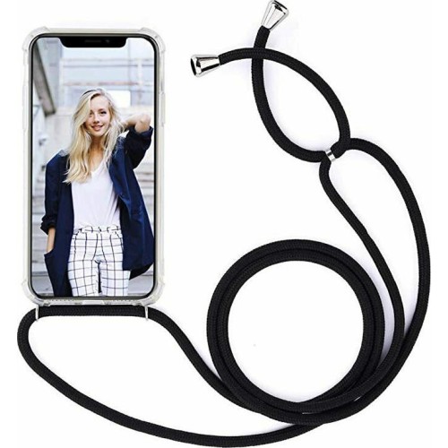 Back Cover Σιλικόνης Διάφανο & Λουράκι Λαιμού Μαύρο iPhone 11 Pro Max