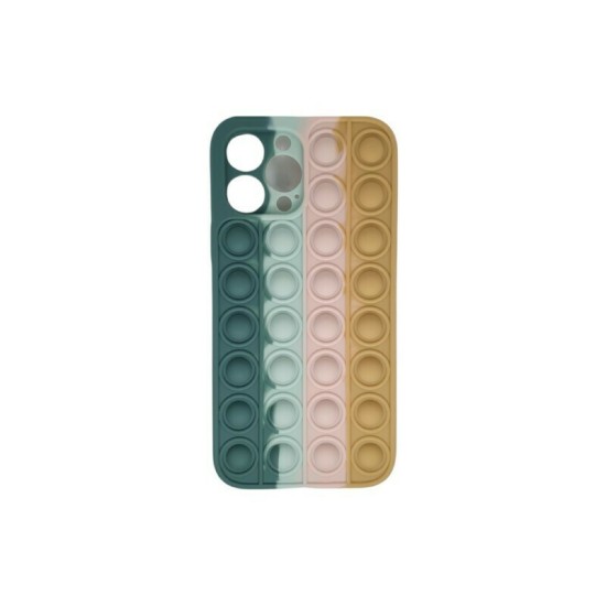 Fidget Multicolour Soft Silicone Cover with Pop it - Rainbow Πολύχρωμη με Βάση Πράσινο (IPHONE 13) Θήκη πλάτης Σιλικόνη