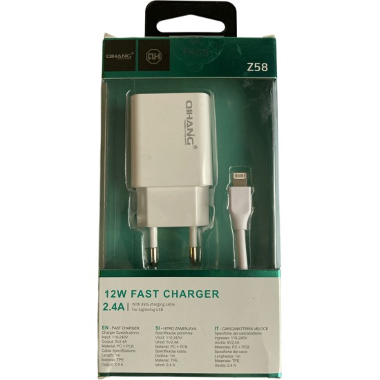 QIHANG Φορτιστής με Θύρα USB-A και Καλώδιο Lightning 12W Λευκός (Z58)