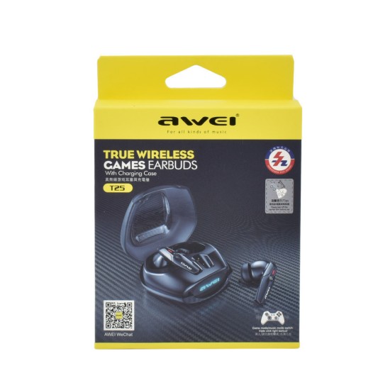 Awei T25 In-ear Bluetooth Handsfree Ακουστικά με Θήκη Φόρτισης Μαύρα