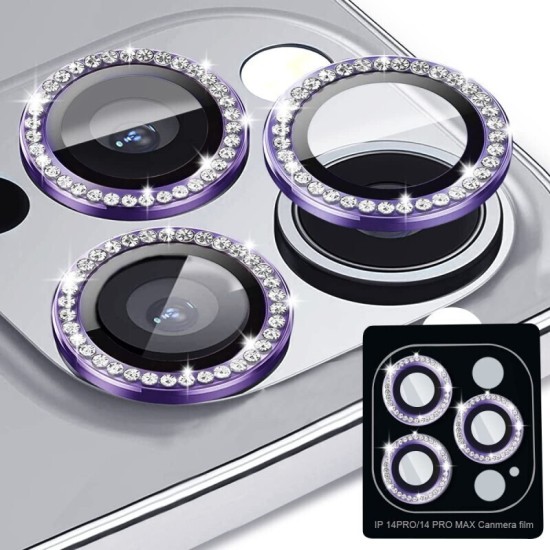 3D Metal Glitter Προστασία Κάμερας Tempered Glass Μωβ για το iPhone 14 Pro / 14 Pro Max